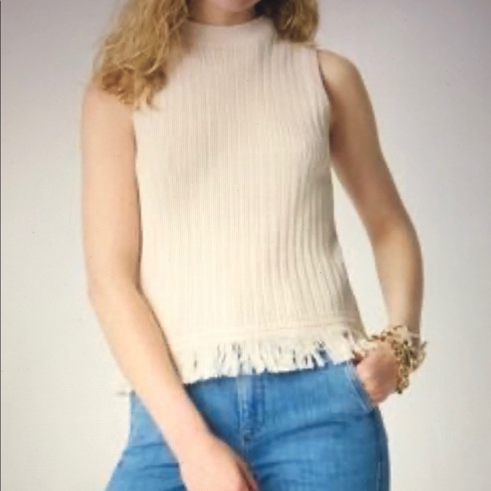 J. Crew Factory Fringe Sweater Tank Beige Size M Cotton
